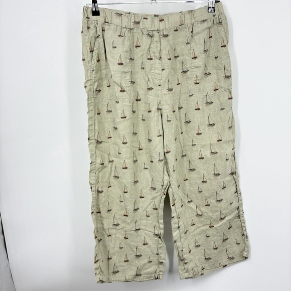 cut loose Pants - Cut Loose Women Size XL Pants Capri Crop Wide Leg Green Sail Boat Print Linen